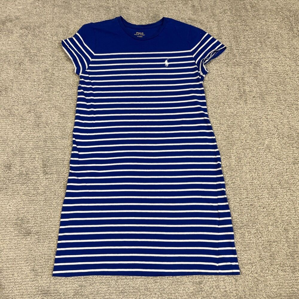 Polo Ralph Lauren Tee Shirt Dress Womens Medium Striped Blue White Nautical
